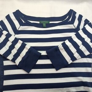 Lauren Ralph Lauren Navy White Stripe 3/4  Sleeve Shirt Womens XL Boat Neck